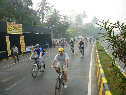 Cyclists enjoy the city's first Car Free Day. Photo by Madhav  Pai.